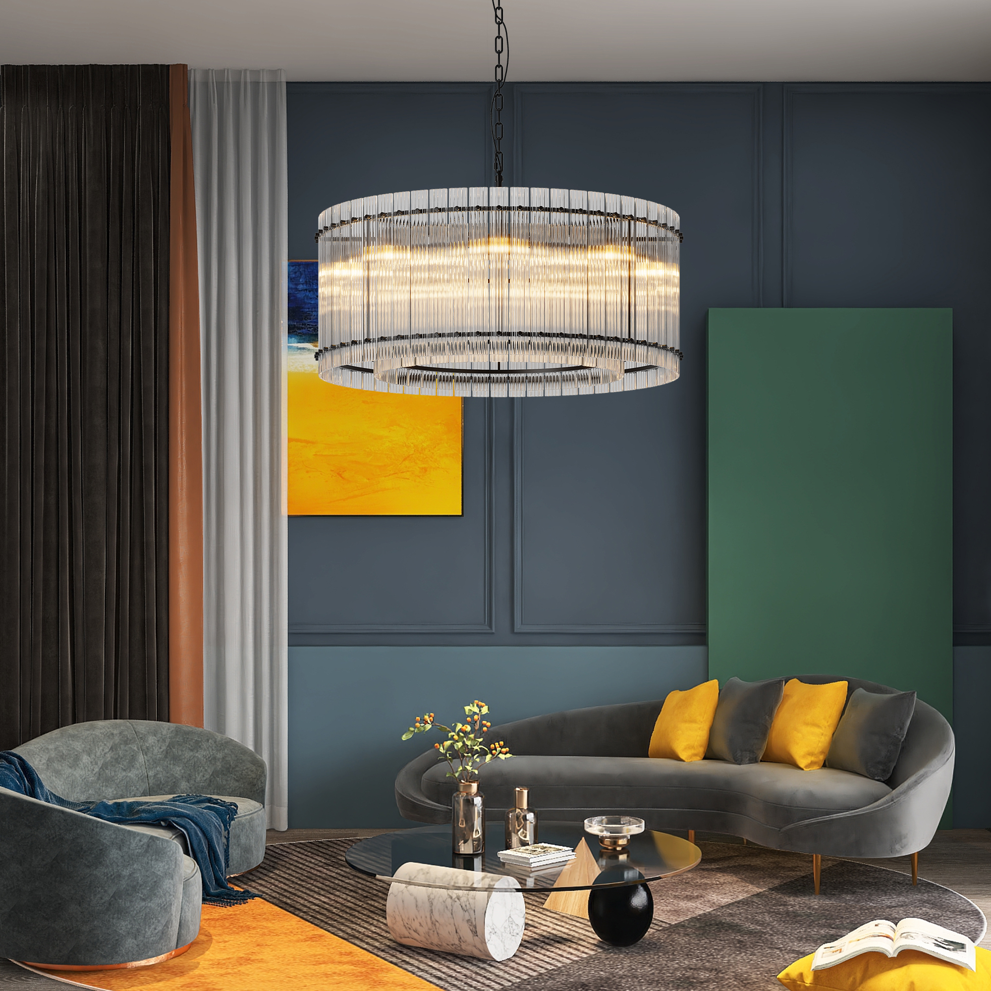 Luxury Modern Gold Crystal Drum Pendant Chandelier for Dining Room - Image 2