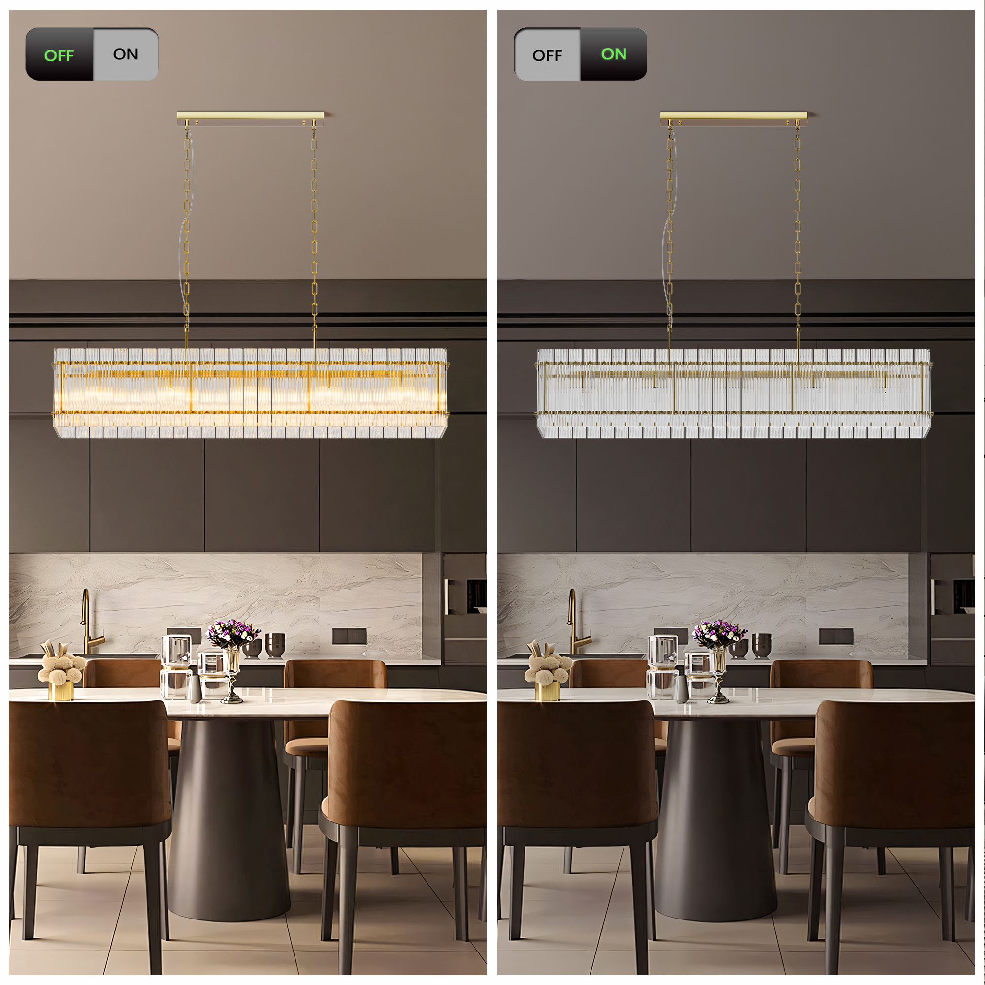 Luxury Modern Gold Linear Crystal Pendant Light for Kitchen Island - Image 5