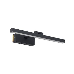 16-inch matte black LED bathroom wall light Black linear wall light above bathroom mirror Modern LED vanity mirror light in matte black Slim black bathroom wall-mounted light Linear mirror light for vanity area Matte black bathroom wall light side detail 16-inch bathroom wall light product dimensions LED wall light mounting structure Modern mirror light for powder room Cozy Home Lighting black bathroom wall light