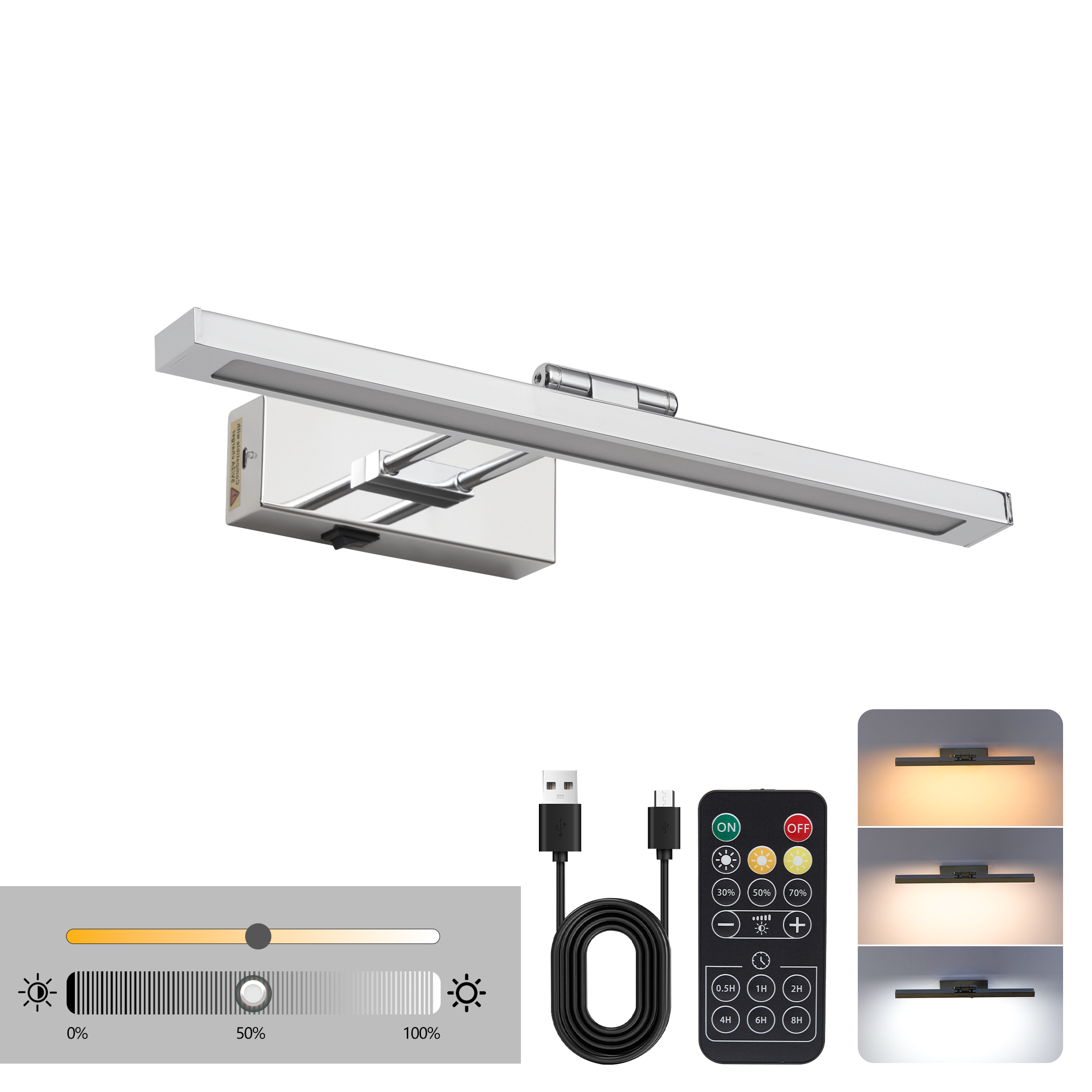 16-Inch Chrome LED Bathroom Wall Light | Modern Vanity Mirror Light - Image 2
