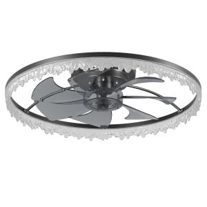 Modern 21 Inch Black Crystal LED Ceiling Fan Light with Remote Control