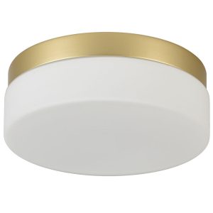 Modern brass flush mount ceiling light with frosted white glass shade