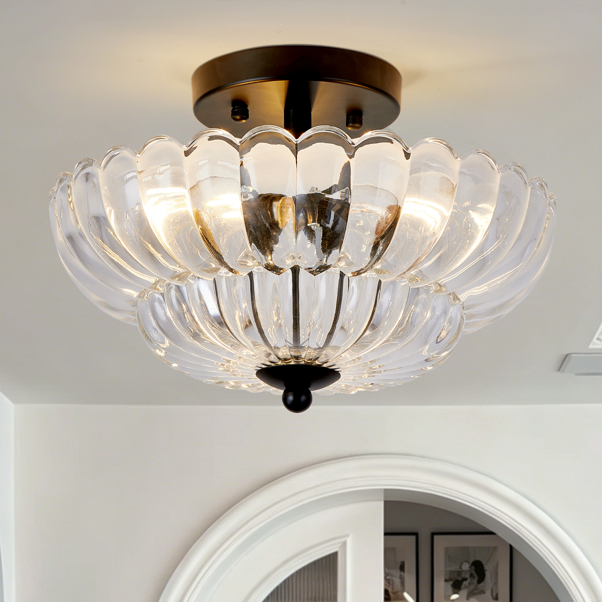Vintage Clear Glass Flush Mount Ceiling Light with Gold Finish 30cm - Image 2
