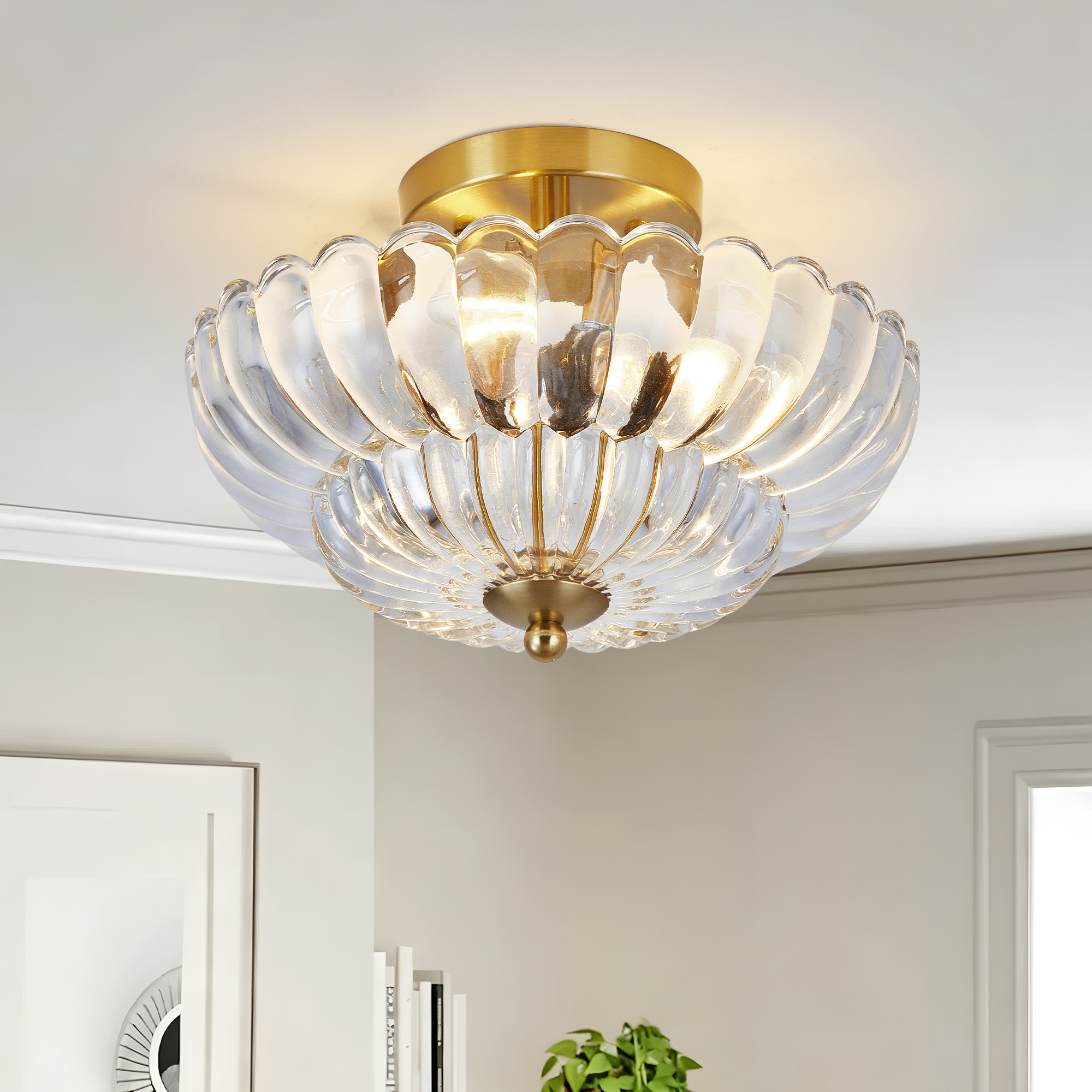 Vintage Clear Glass Flush Mount Ceiling Light with Gold Finish 30cm - Image 3