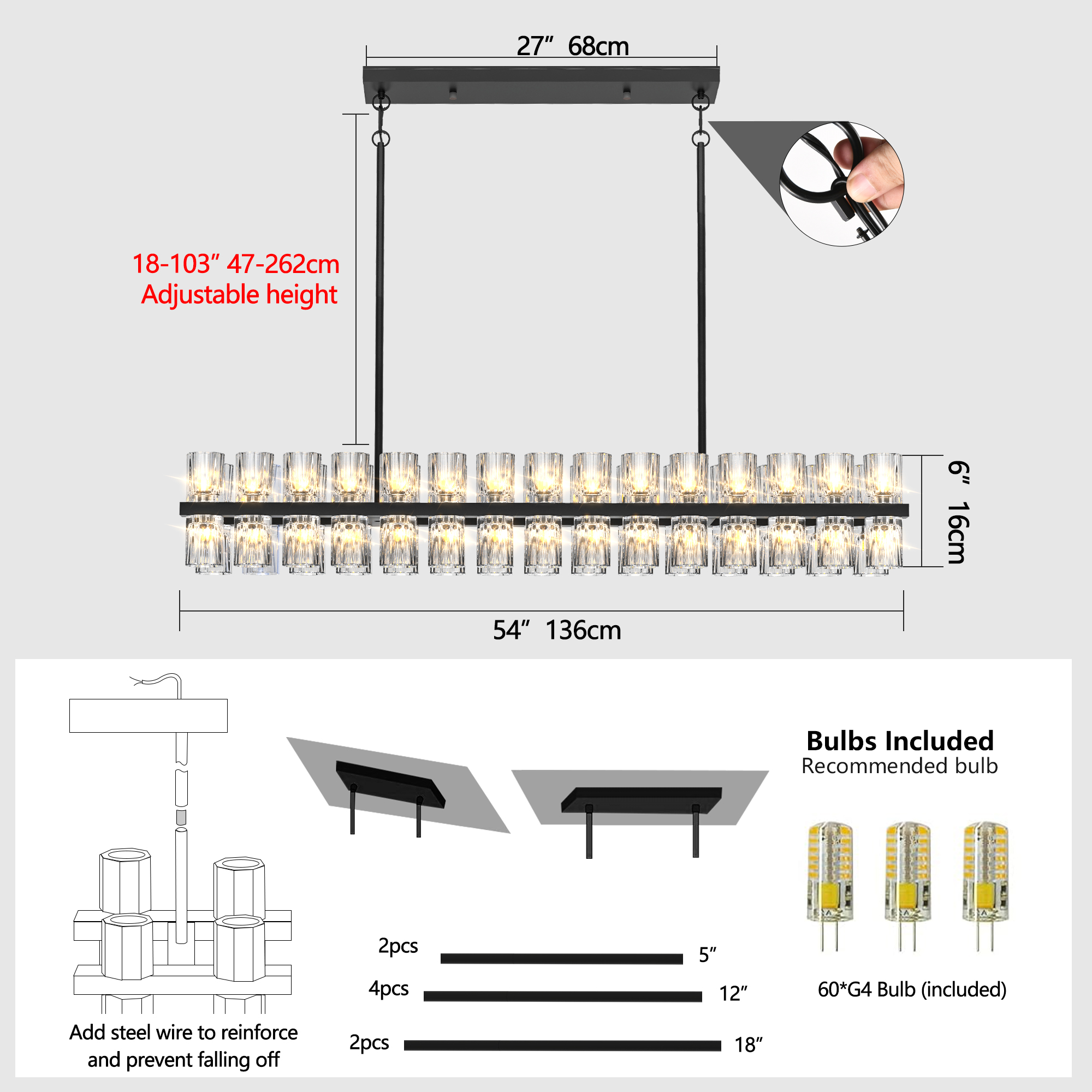 Modern Linear Crystal Chandelier for Dining Room Kitchen Island - Image 2