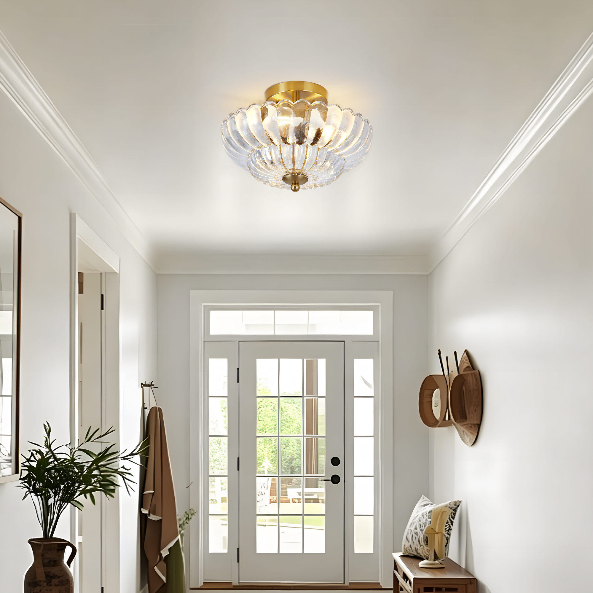 Vintage Clear Glass Flush Mount Ceiling Light with Gold Finish 30cm - Image 4