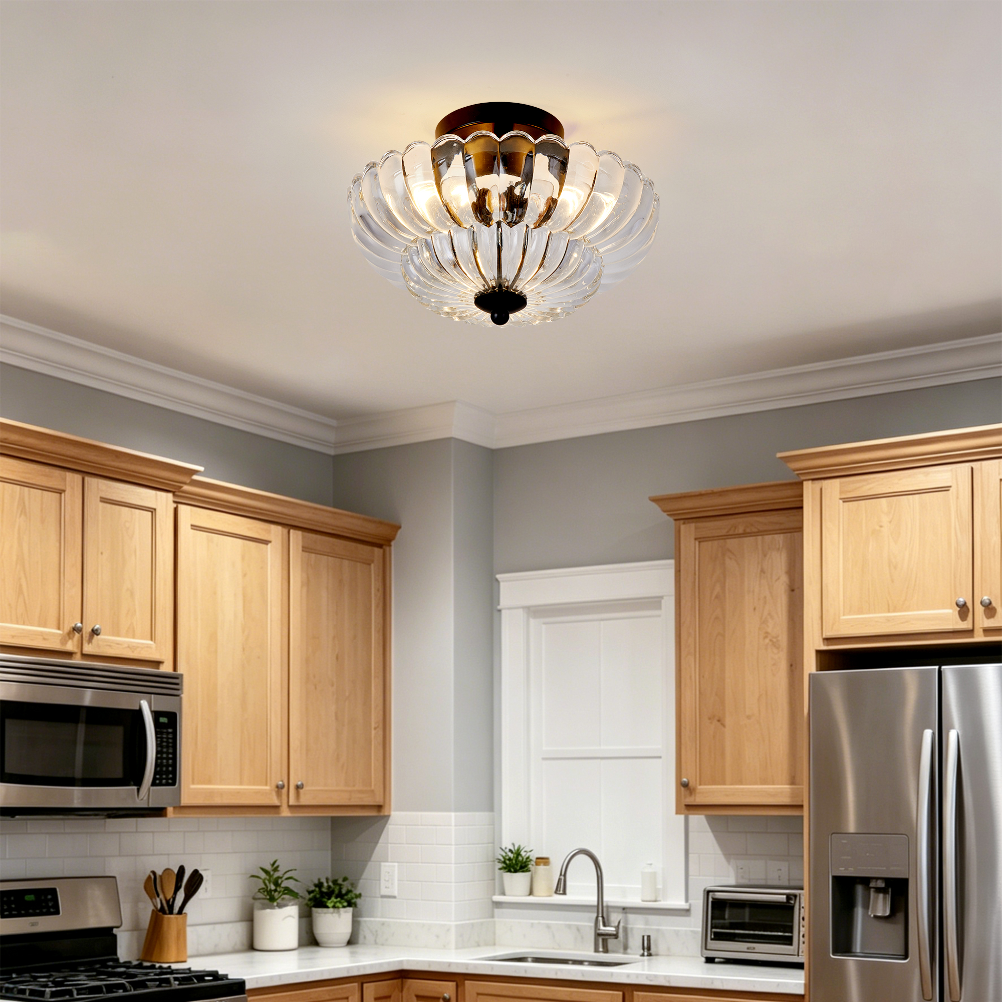 Vintage Clear Glass Flush Mount Ceiling Light with Gold Finish 30cm - Image 4