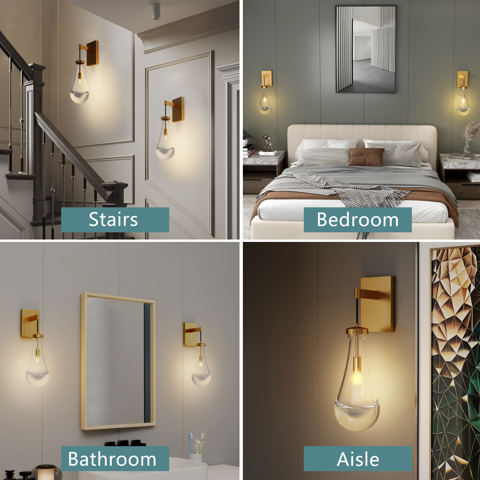 Modern Gold Double Glass Wall Light Bedroom Bathroom Wall Sconce E27 - Image 5