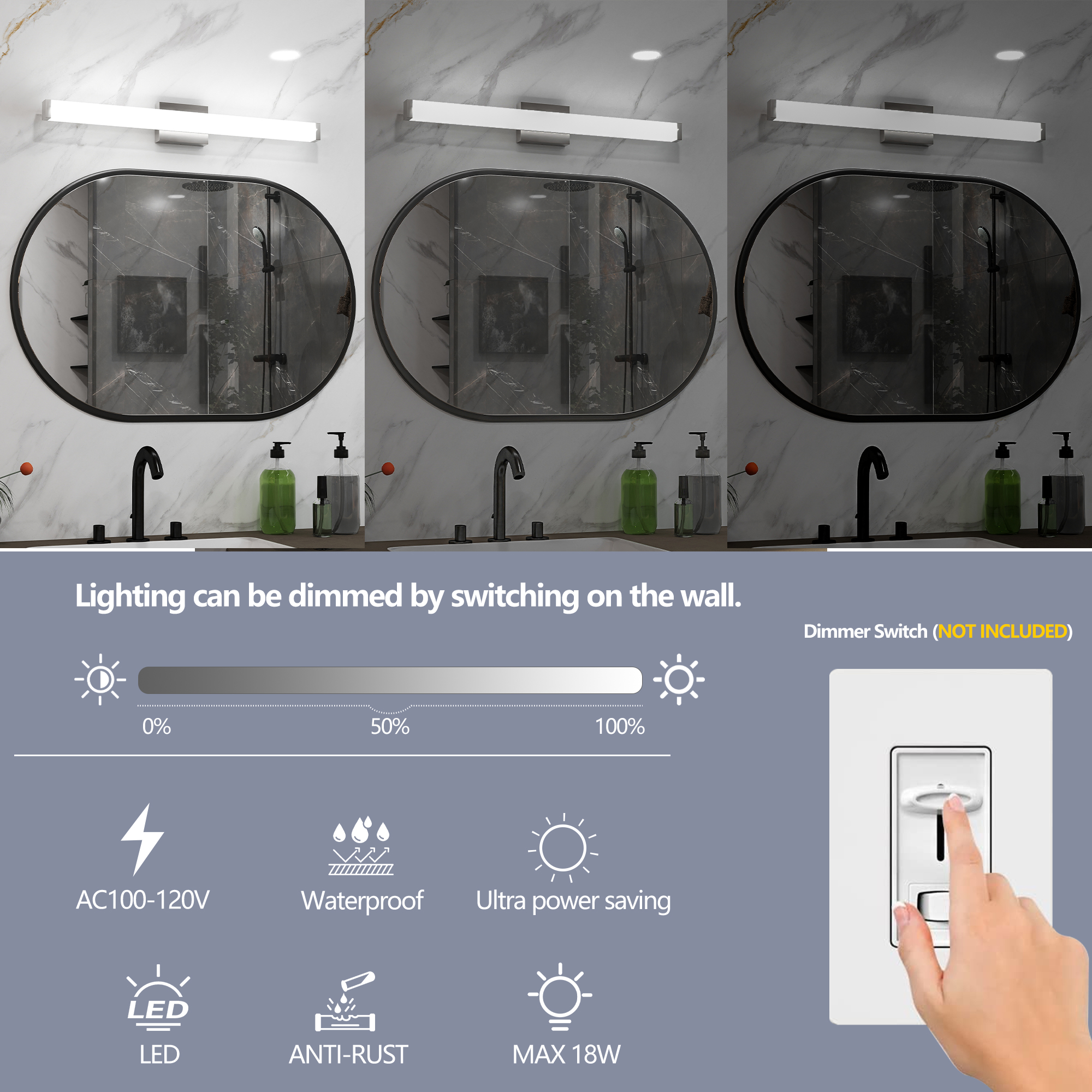 30-Inch Modern LED Vanity Light for Bathroom Mirror, Chrome Wall Light Fixture - Image 5