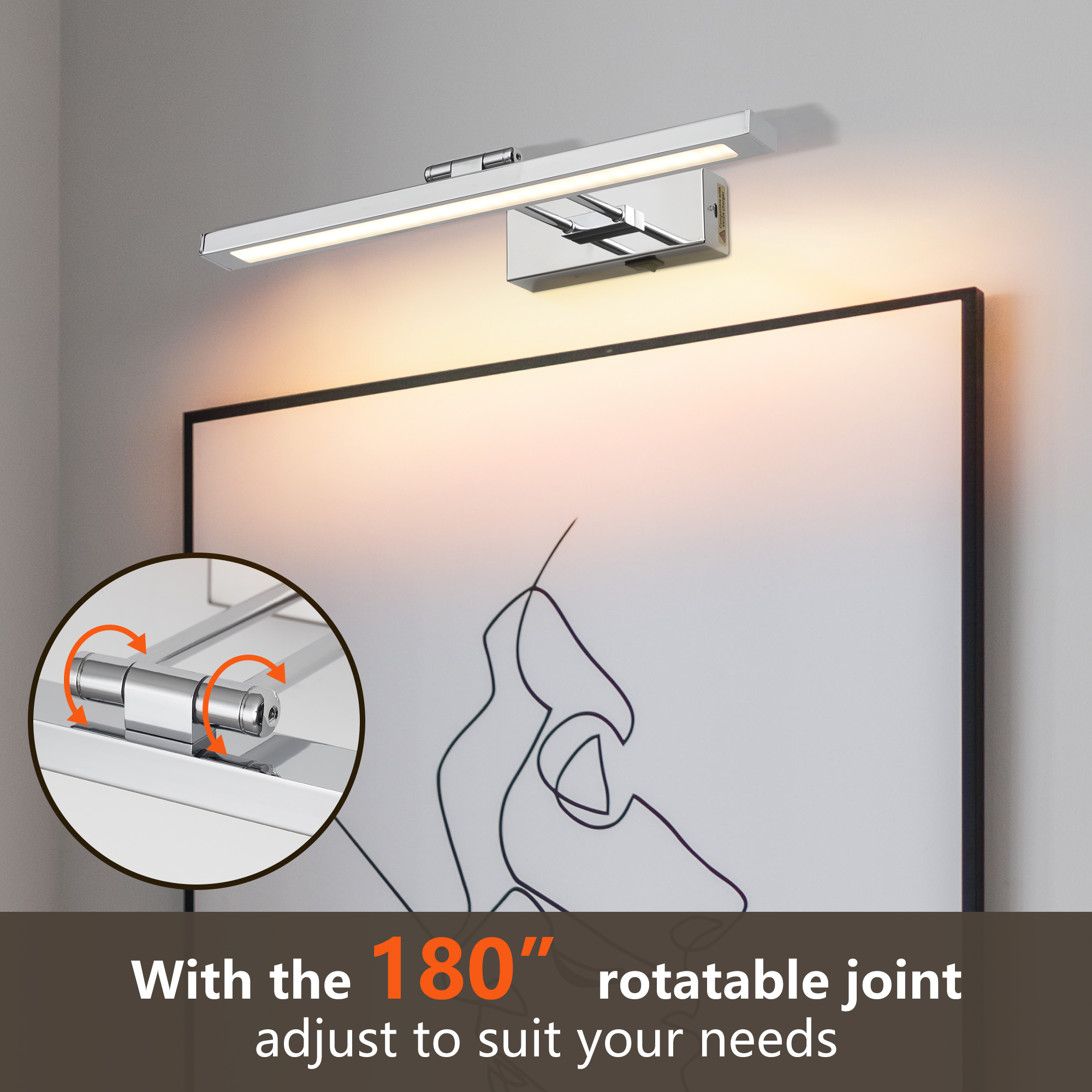 16-Inch Chrome LED Bathroom Wall Light | Modern Vanity Mirror Light - Image 5