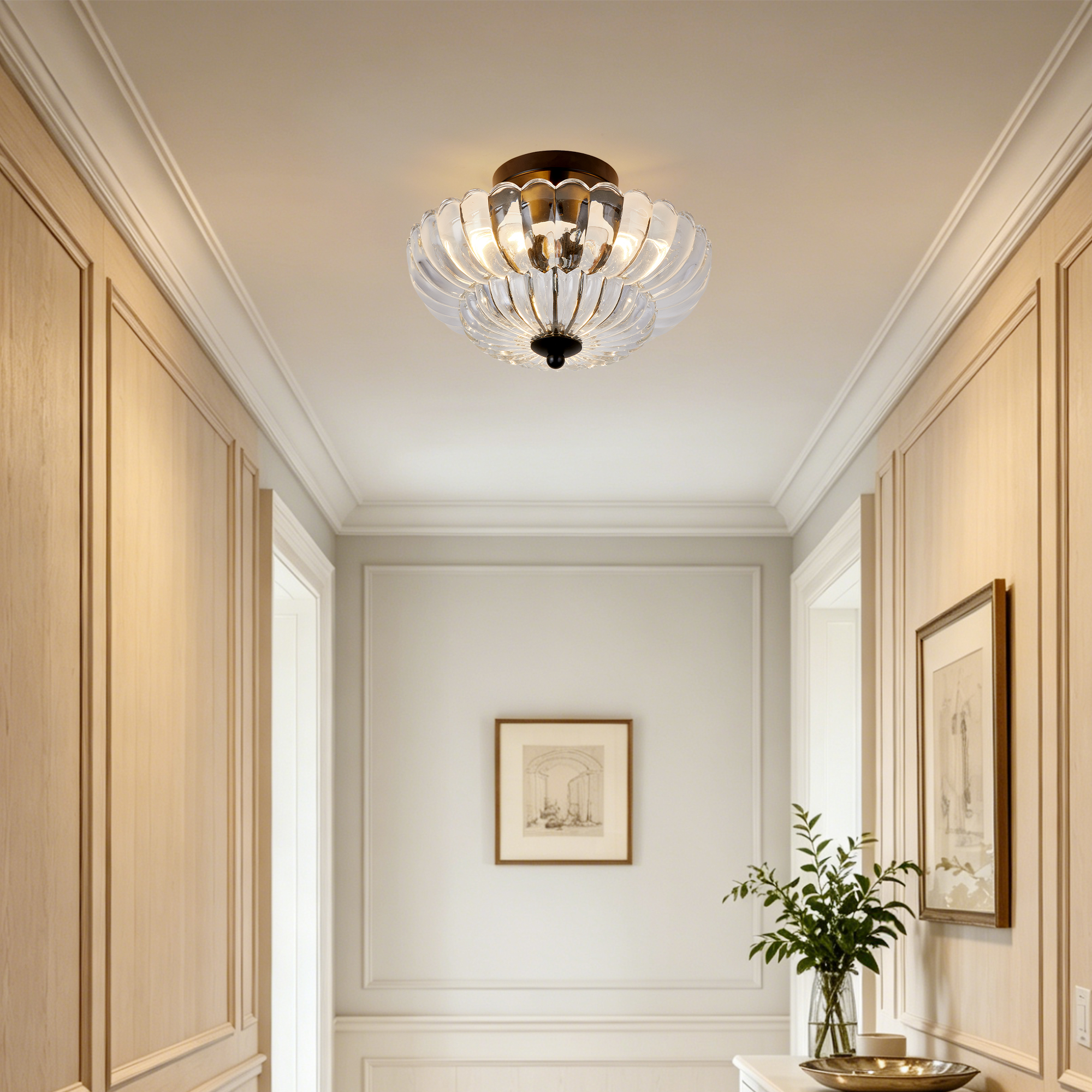 Vintage Clear Glass Flush Mount Ceiling Light with Gold Finish 30cm - Image 6