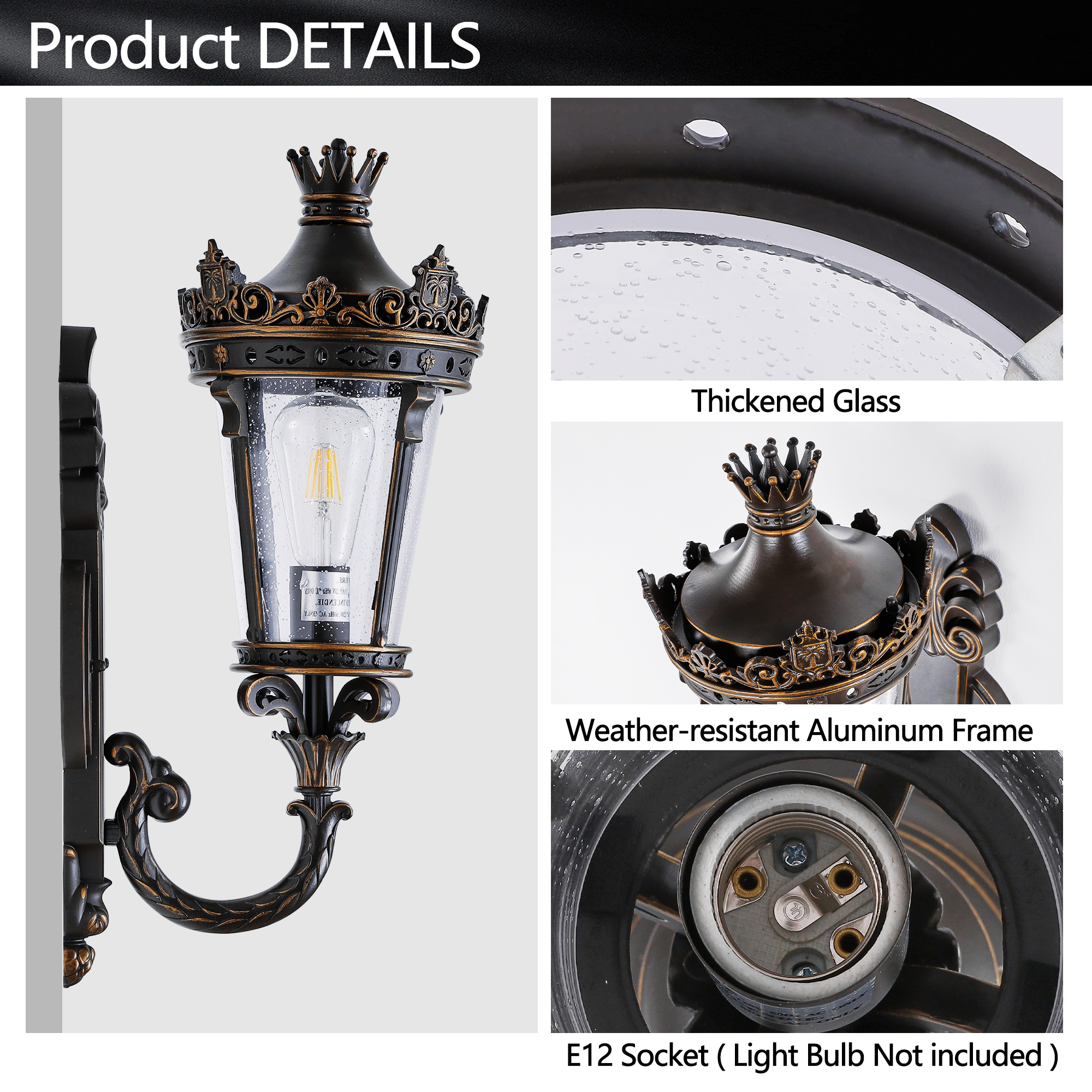 Victorian Crown Outdoor Wall Lantern - Image 7