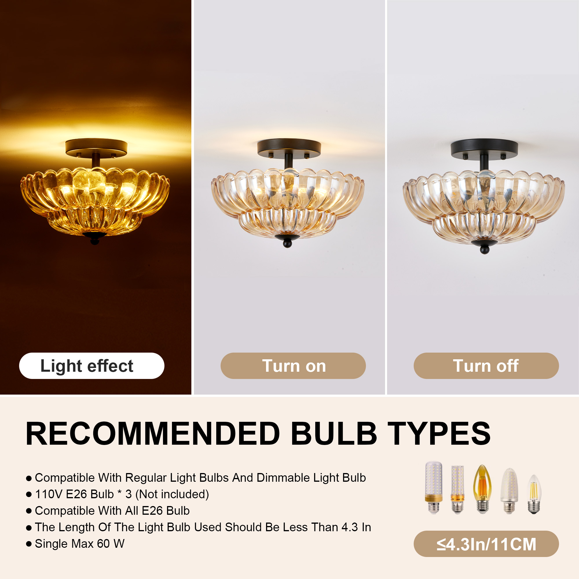 Vintage Green Glass Flush Mount Ceiling Light with Gold Finish 30cm - Image 6