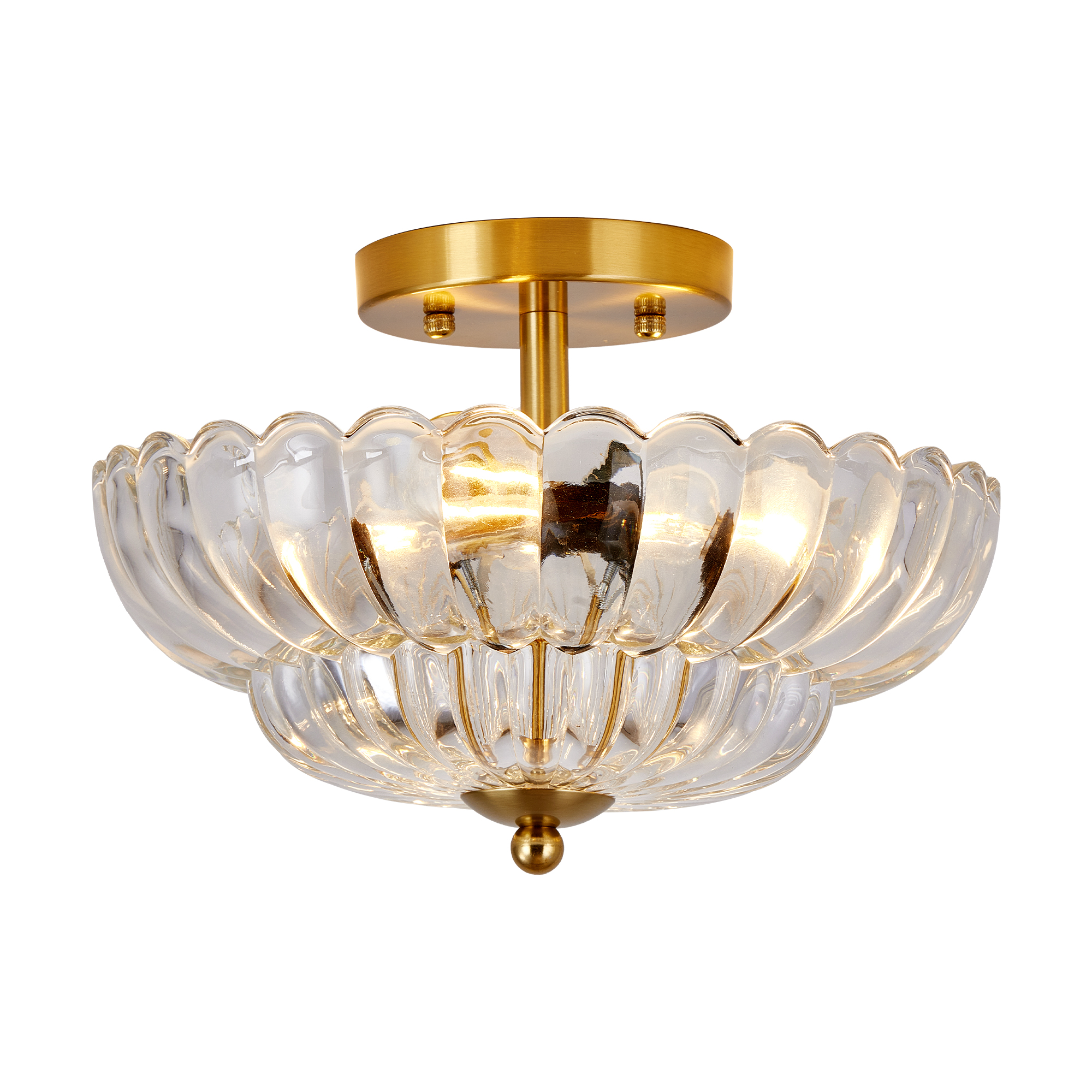 Vintage clear glass flush mount ceiling light with gold finish