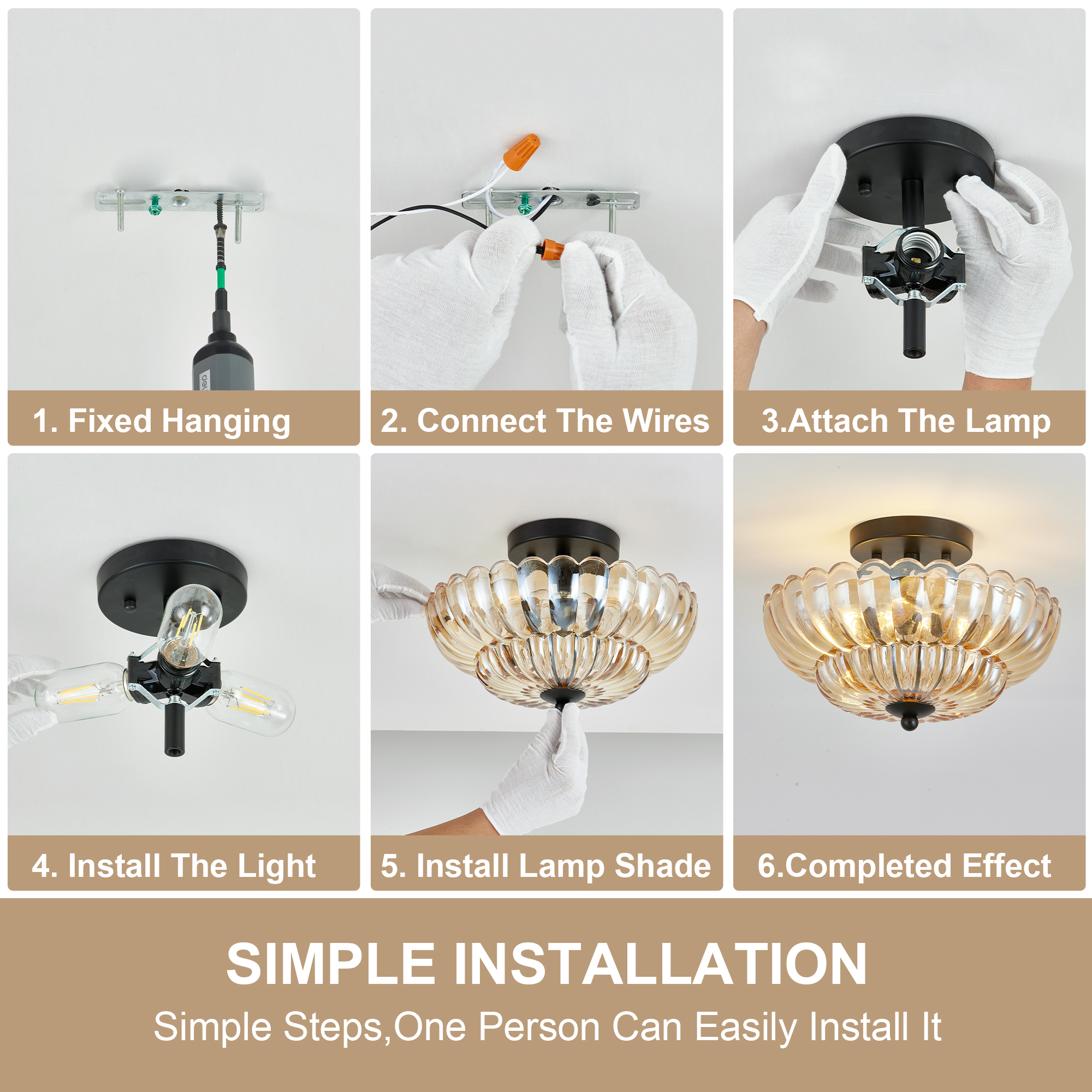 Vintage Green Glass Flush Mount Ceiling Light with Gold Finish 30cm - Image 7