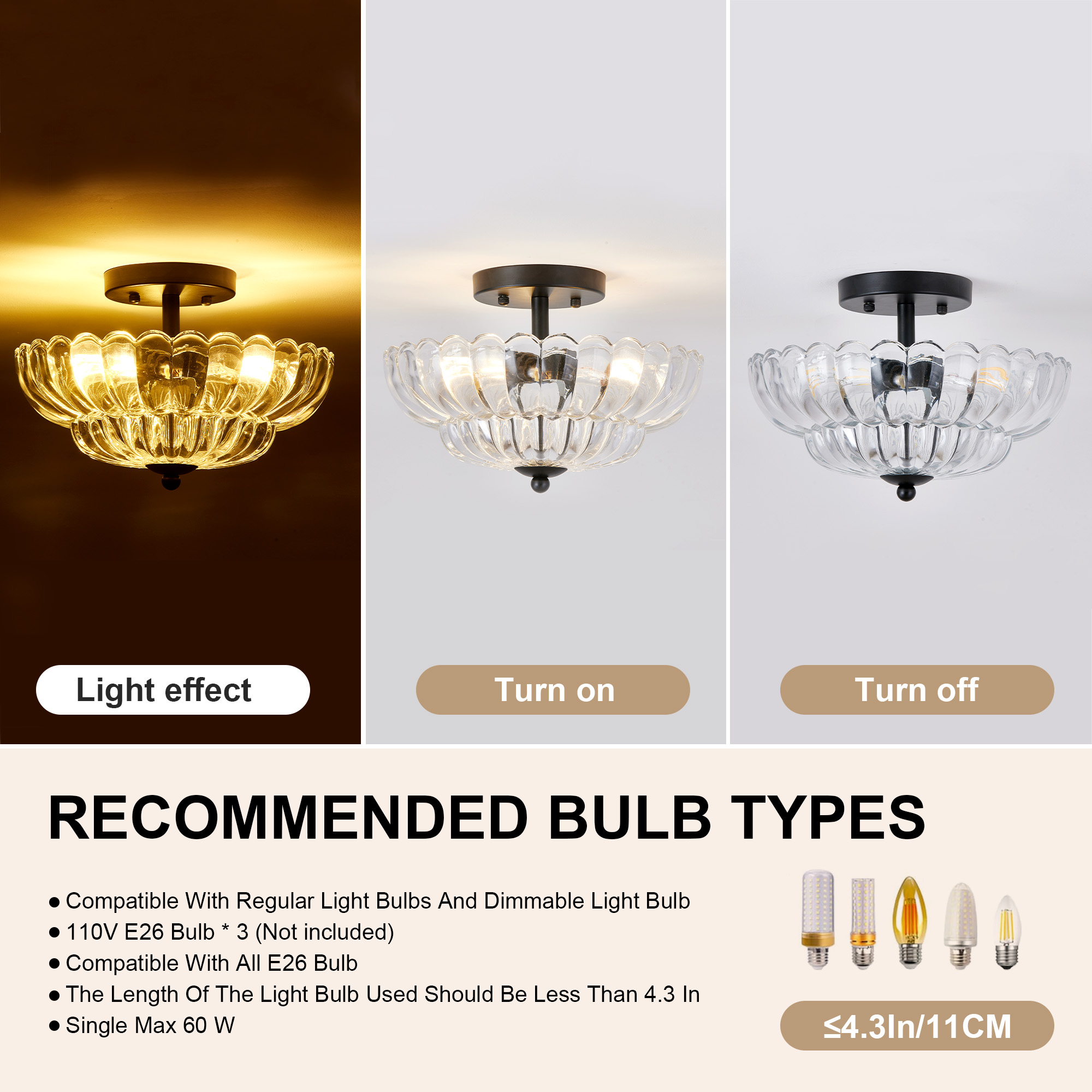 Vintage Clear Glass Flush Mount Ceiling Light with Gold Finish 30cm - Image 7