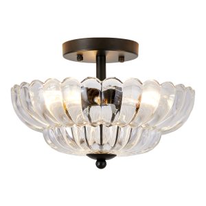 Vintage clear glass flush mount ceiling light with gold finish