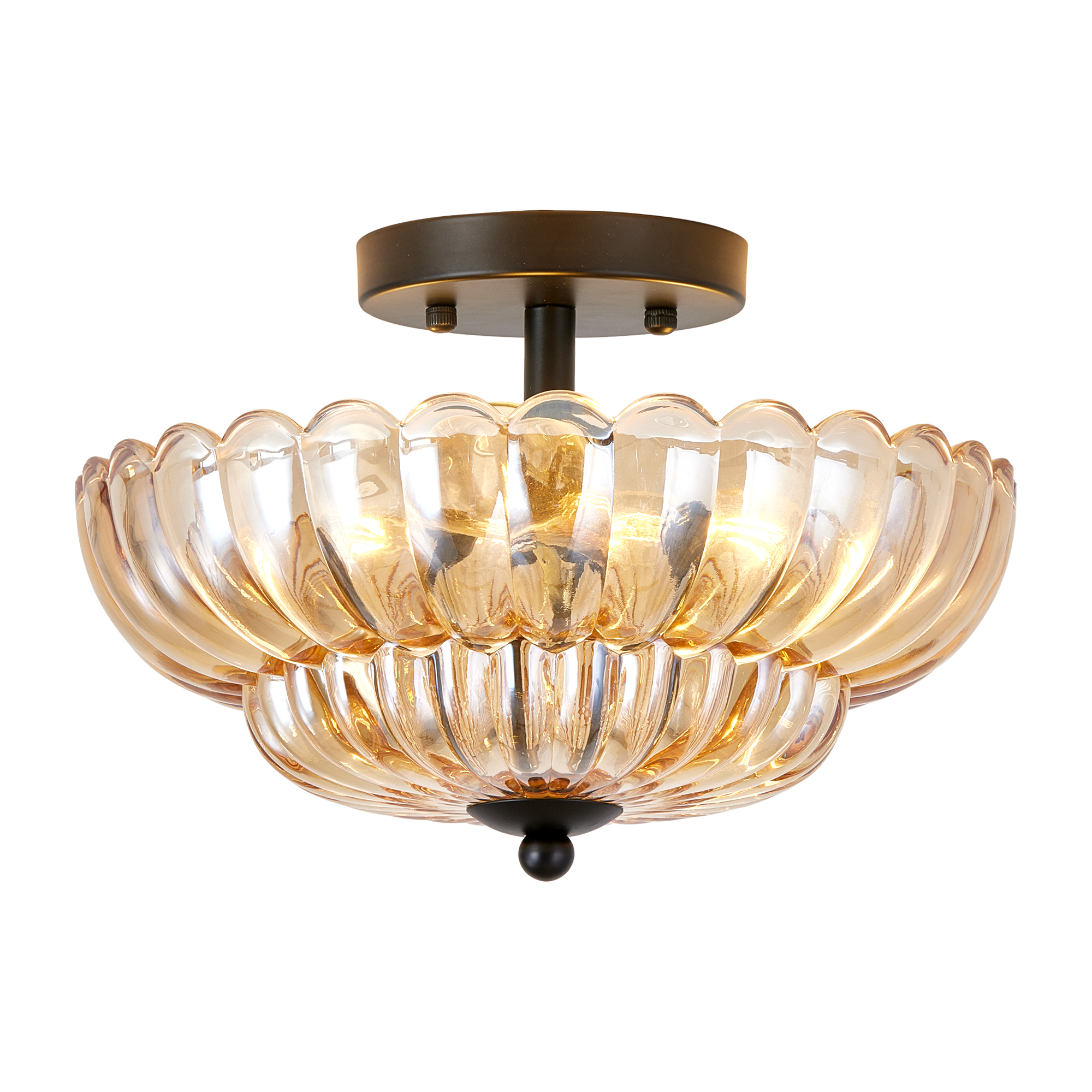 Vintage green glass flush mount ceiling light with gold finish
