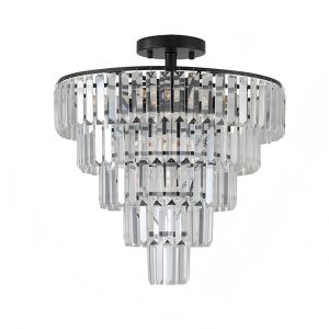 Modern black 3-tier crystal chandelier with layered crystal rods