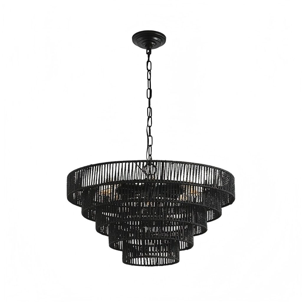 Modern black tiered glass rod chandelier