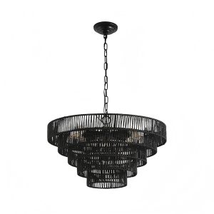 Modern black tiered glass rod chandelier