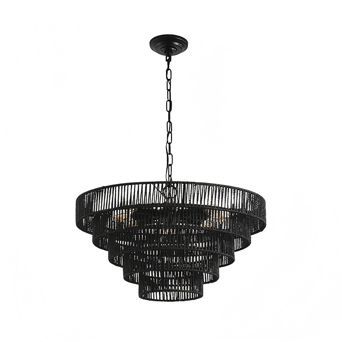 Modern black tiered glass rod chandelier