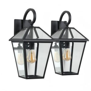 2-pack black outdoor wall lanterns with clear glass panels