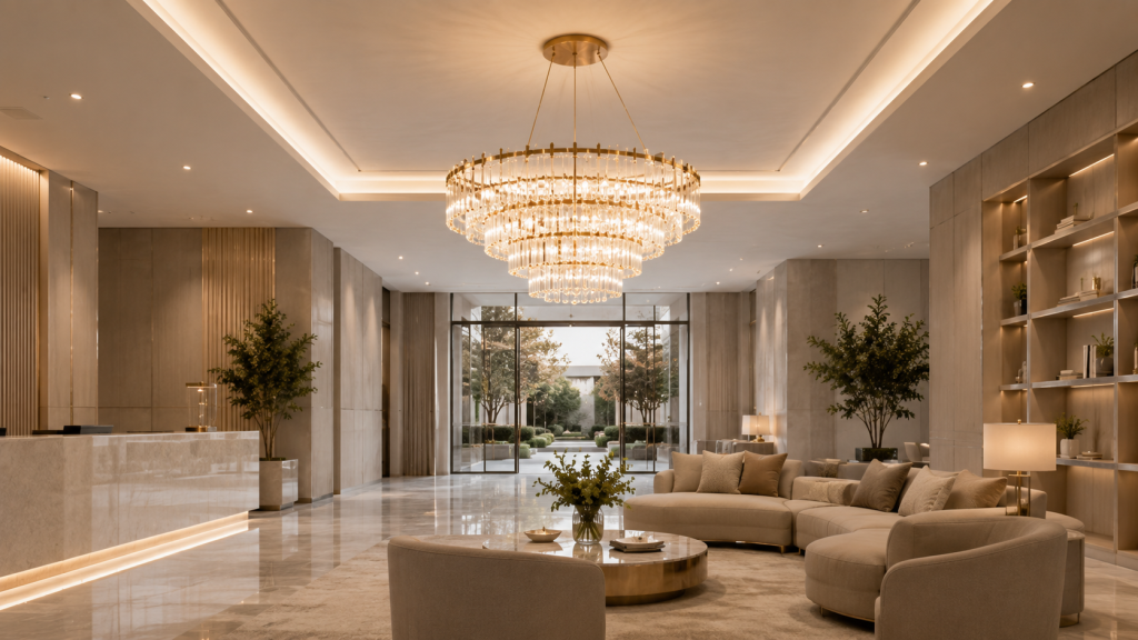 Luxury hotel lobby chandelier lighting project