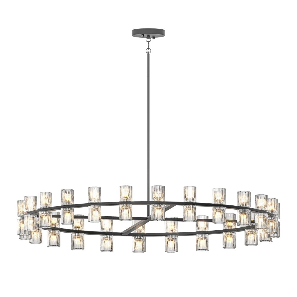 Modern Black 48-Light Crystal Ring Chandelier