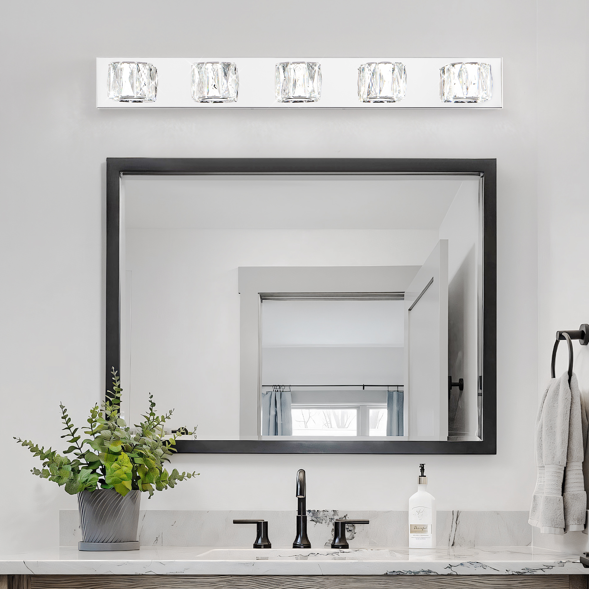 5-Light White Bathroom Vanity Light | Modern Linear LED Mirror Wall Light - Image 3