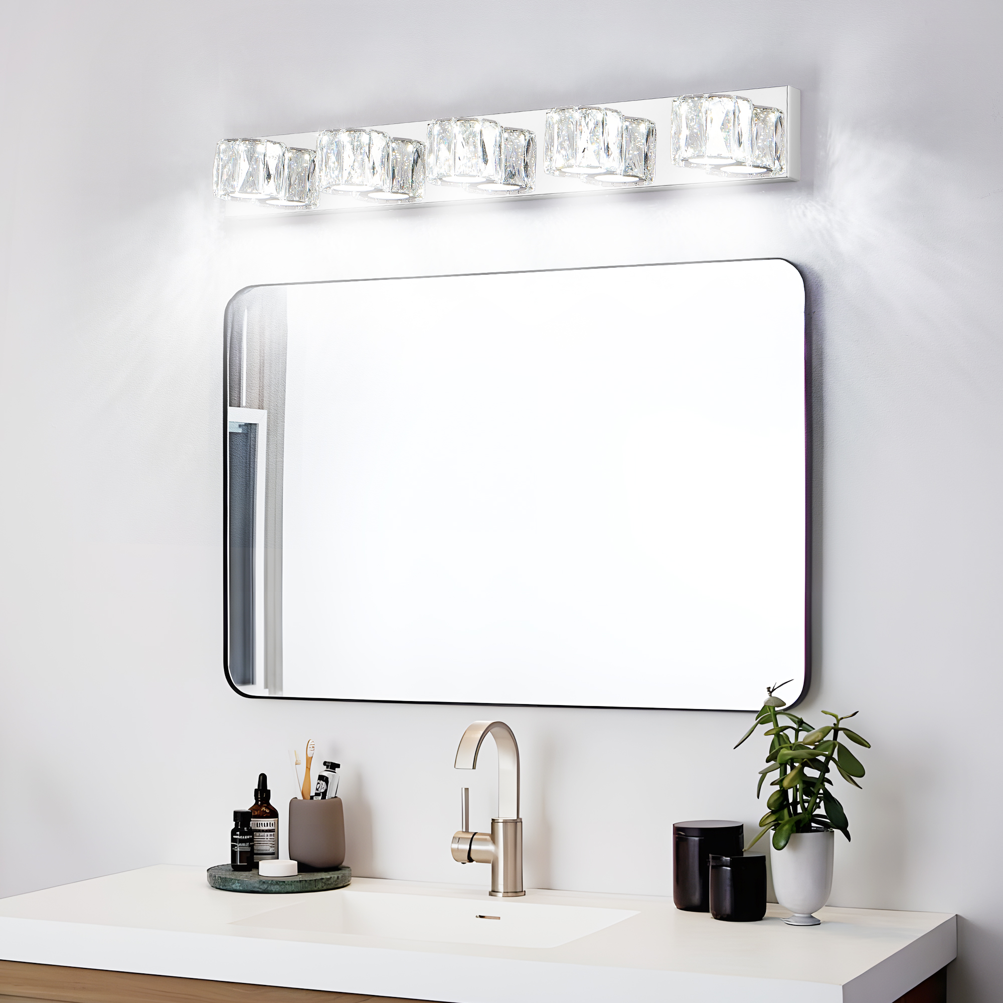 5-Light White Bathroom Vanity Light | Modern Linear LED Mirror Wall Light - Image 6