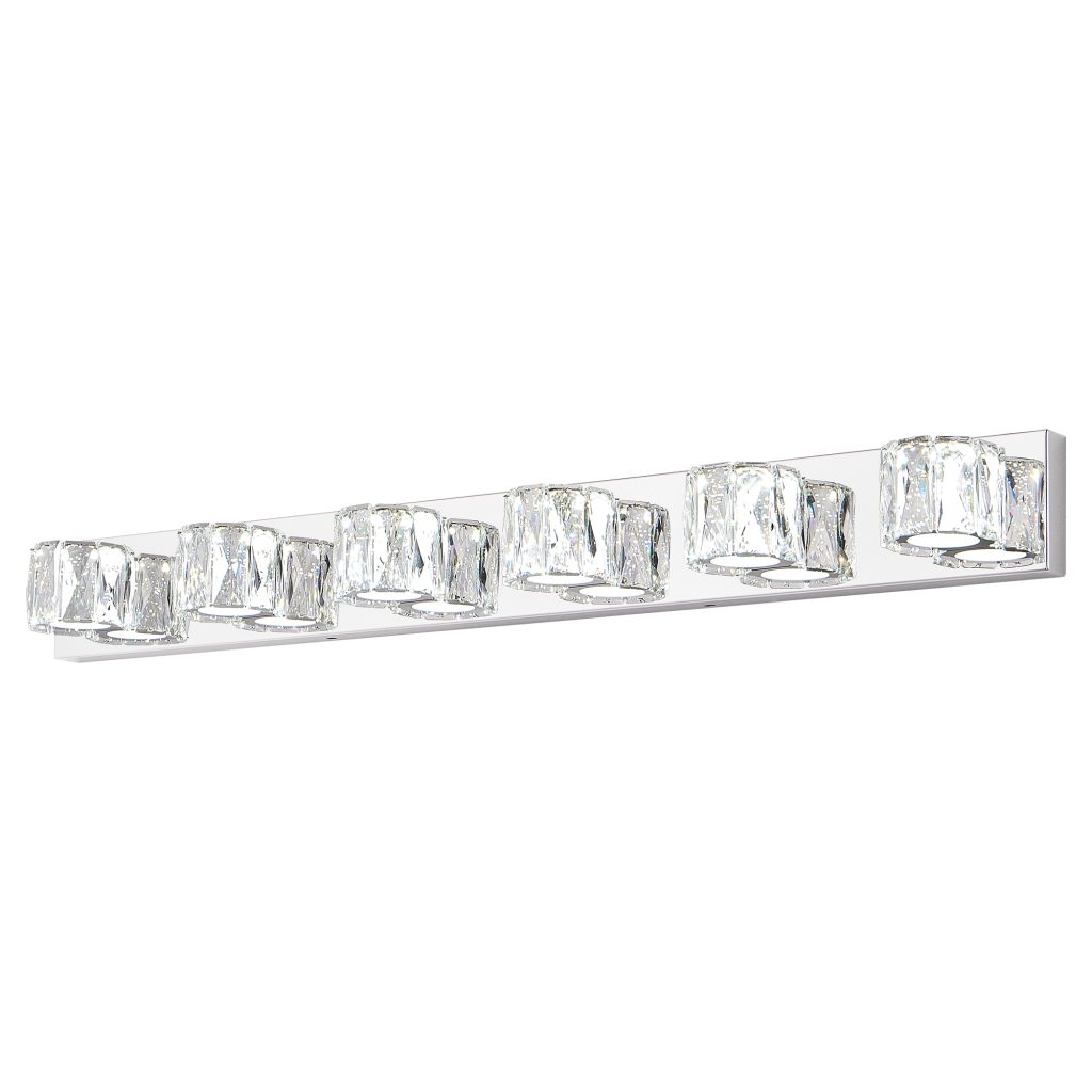 Modern 6-light white bathroom vanity light White linear vanity light above bathroom mirror Six-light bathroom wall light Modern bathroom mirror lighting fixture White vanity light for master bathroom Contemporary linear bathroom wall light Bathroom vanity light product dimensions Six-light vanity fixture detail view Modern mirror light for dressing room Cozy Home Lighting white vanity light