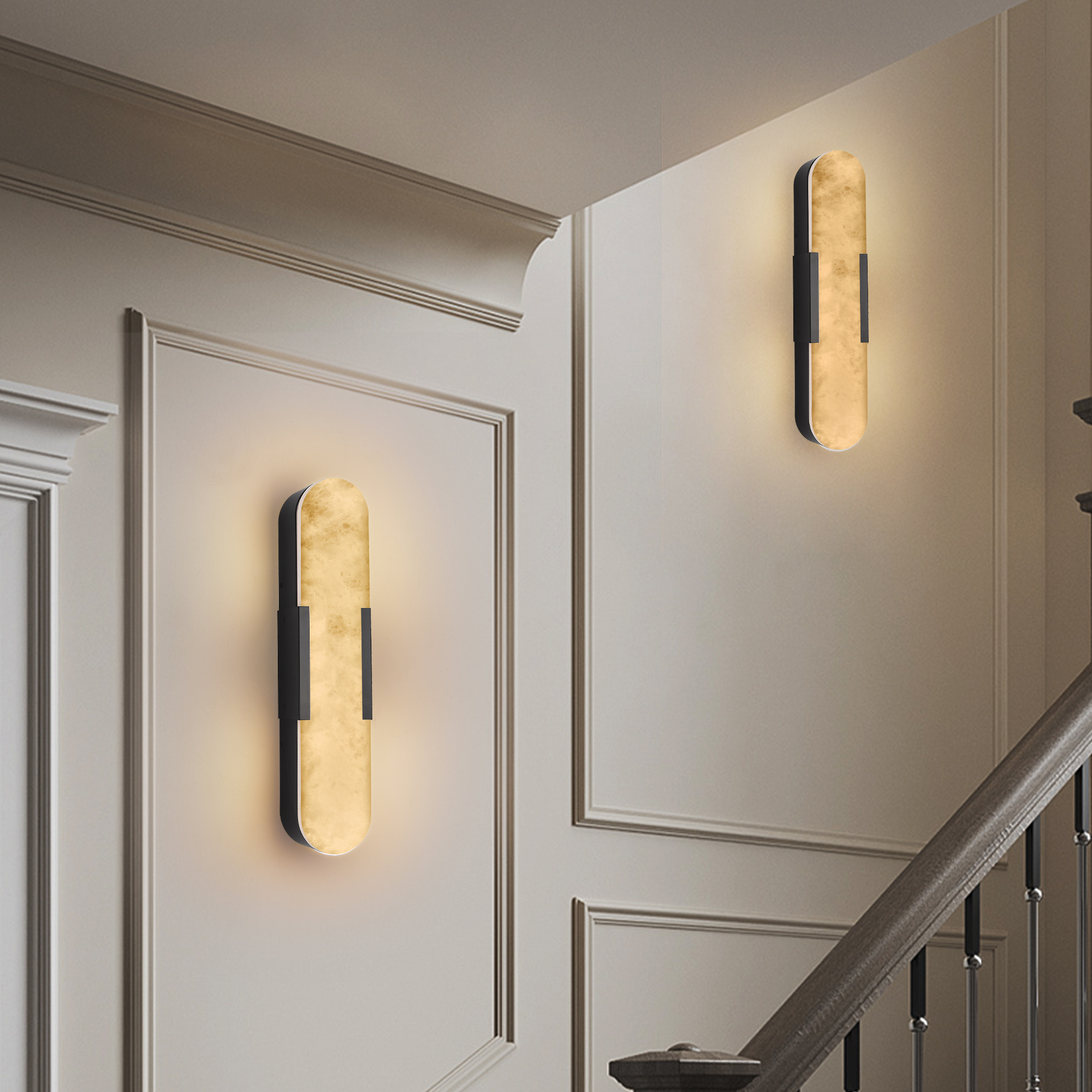 Modern Black Tall Marble Wall Light Double Head LED Wall Sconce for Bedroom Hallway - Image 3