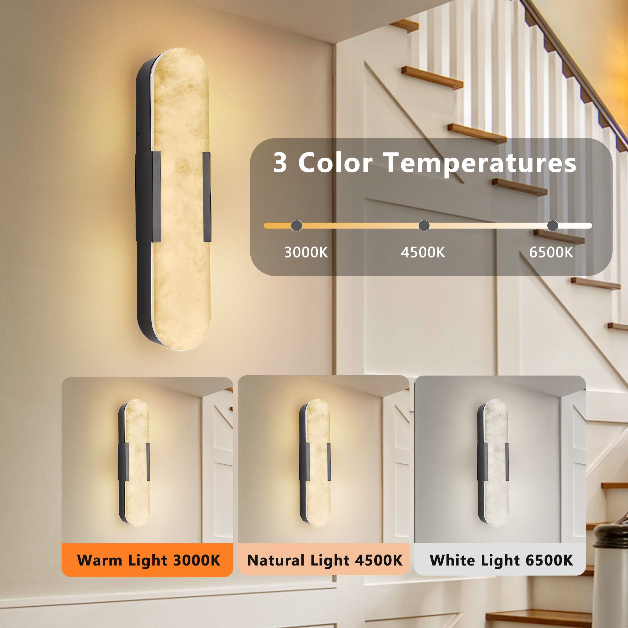 Modern Black Tall Marble Wall Light Double Head LED Wall Sconce for Bedroom Hallway - Image 7