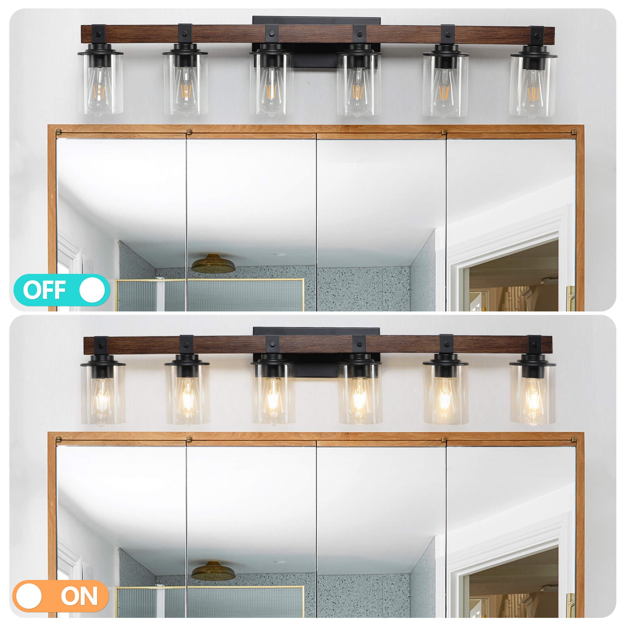 Modern 5-Light Bathroom Vanity Wall Light with Wood Accent - Image 7
