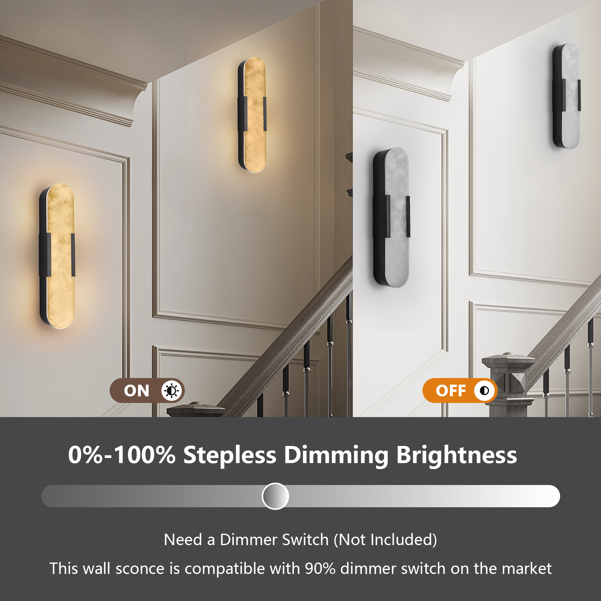Modern Black Tall Marble Wall Light Double Head LED Wall Sconce for Bedroom Hallway - Image 8