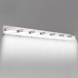 White LED bathroom vanity light Modern white vanity light above bathroom mirror Linear LED mirror light White bathroom wall light Contemporary vanity lighting Modern bathroom mirror lighting White LED vanity fixture Bathroom mirror light detail Minimalist vanity light Cozy Home Lighting white vanity light