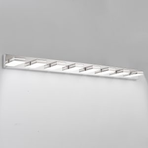 8-light white bathroom vanity light White linear vanity light above large bathroom mirror Eight-light bathroom wall light for double vanity Modern white bathroom mirror lighting fixture Wide vanity light for master bathroom mirror Contemporary linear white bathroom wall light White vanity light product dimensions Eight-light LED vanity fixture detail view Modern mirror light for dressing room and powder room Cozy Home Lighting white bathroom vanity light