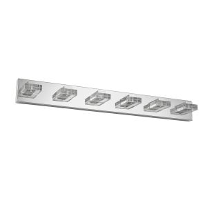 6-light chrome bathroom vanity light Chrome linear vanity light above bathroom mirror Six-light bathroom wall fixture for vanity mirror Modern chrome bathroom mirror lighting fixture Linear vanity light for double-sink bathroom Contemporary six-light bathroom wall light Chrome bathroom vanity light product dimensions Six-light vanity fixture detail view Modern mirror light for dressing and makeup area Cozy Home Lighting chrome bathroom vanity light