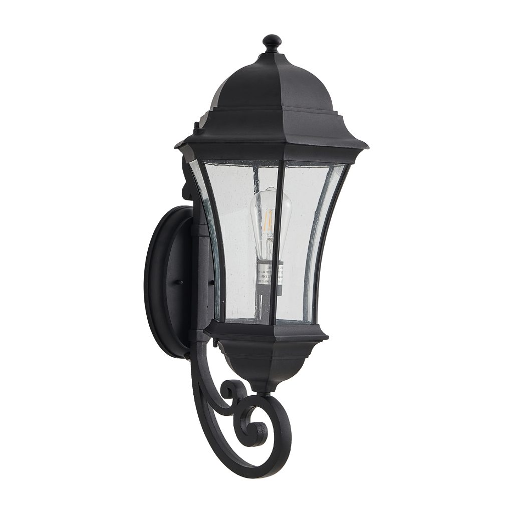 Classic Black Outdoor Wall Lantern with clear glass panels