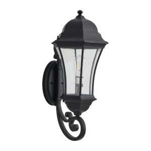 Classic Black Outdoor Wall Lantern with clear glass panels