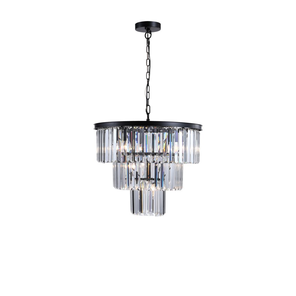 Modern Black Rectangular Tiered Crystal Chandelier