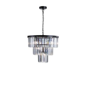 Modern Black Rectangular Tiered Crystal Chandelier