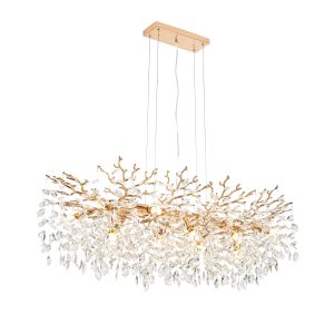Luxury gold 14-light rectangle crystal chandelier for dining room