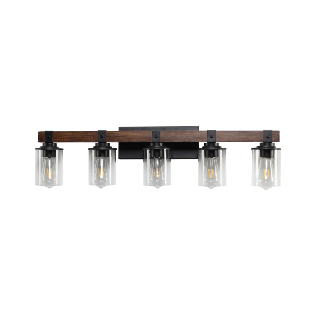 Modern 4-Light Bathroom Vanity Wall Light with Wood Accent