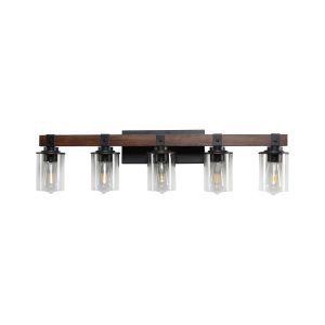 Modern 4-Light Bathroom Vanity Wall Light with Wood Accent