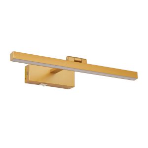 16-inch brushed gold LED bathroom wall light Gold linear wall light above bathroom mirror Modern brushed gold vanity mirror light Luxury gold bathroom wall-mounted light Linear LED mirror light in brushed gold Brushed gold bathroom wall light detail 16-inch gold wall light dimensions Gold LED wall light mounting structure Modern powder room mirror light Cozy Home Lighting brushed gold wall light