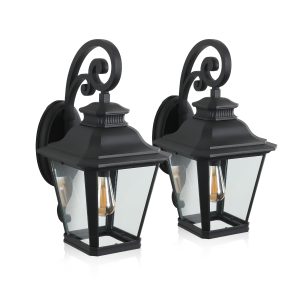 2-pack black outdoor wall lanterns with clear glass panels