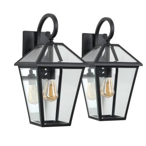 2-Pack Black Outdoor Wall Lanterns with clear glass panels