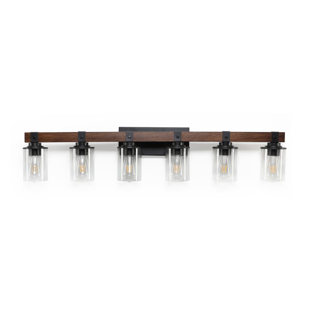 Modern 5-Light Bathroom Vanity Wall Light with Wood Accent